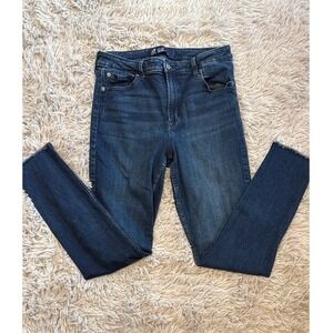 Gap Denim High Rise Universal Legging Jeans Dark Wash Raw Hem 12/31 Long